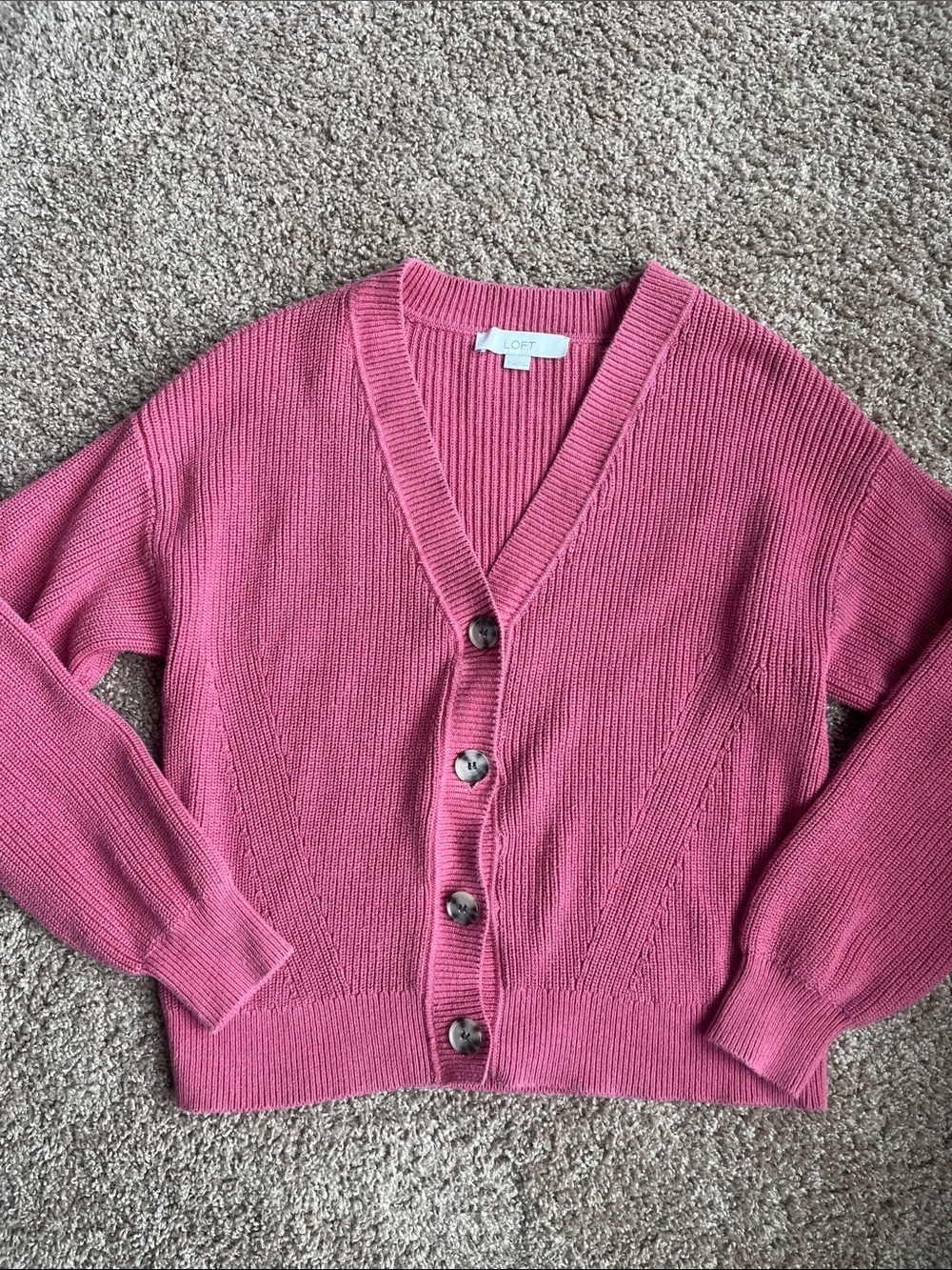 LOFT Rose-Pink Button Front V-Neck Cardigan Size L